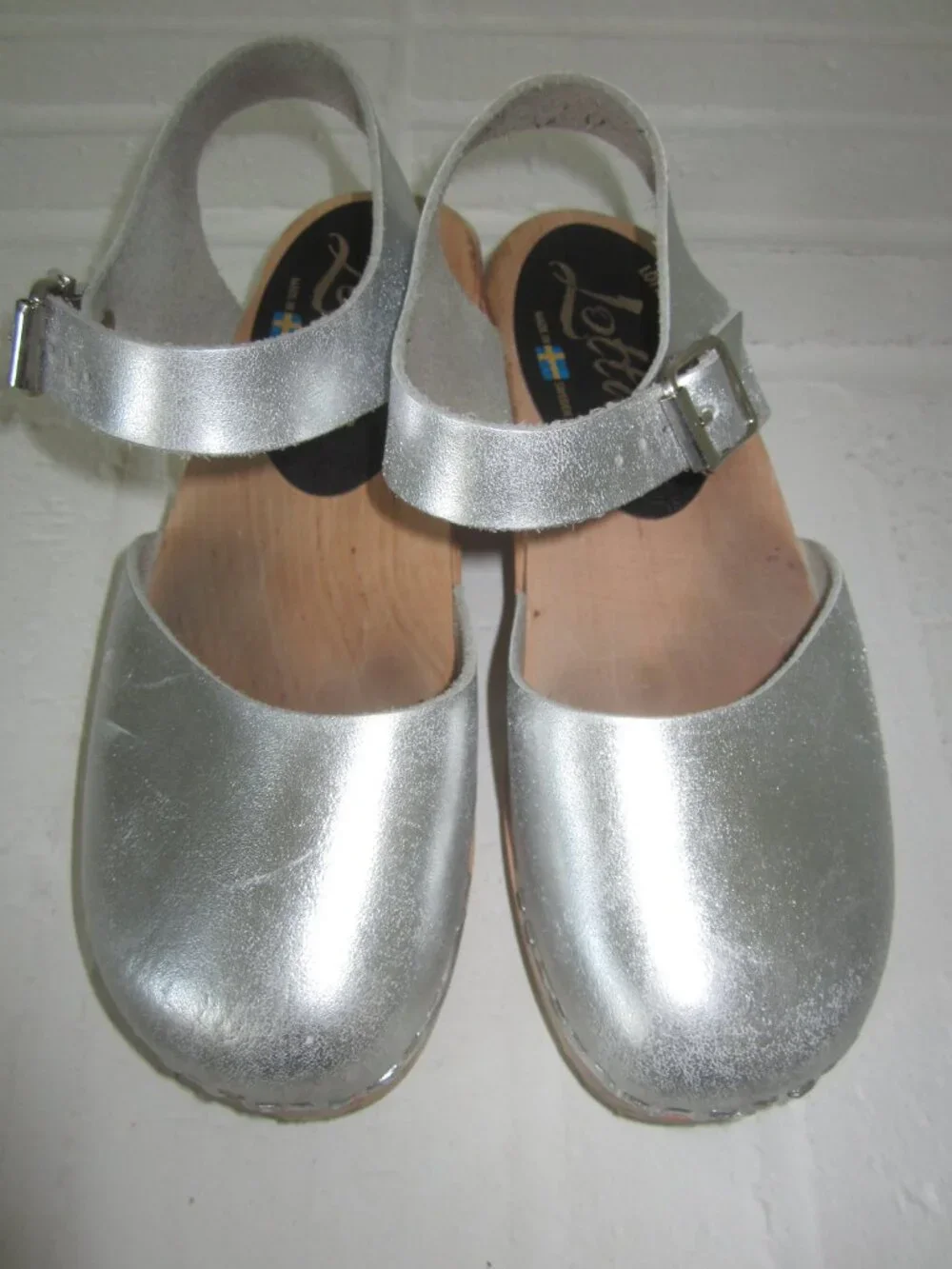 LOTTA FROM STOCKHOLM Lotta’s Swedish Silver Clog Sandal Buckle Strap Size 34